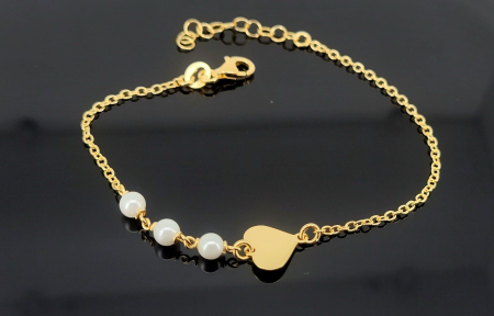 Bijuterii argint 925 - Brățară Argint 925 Placată cu Aur "Pearl & Heart Love" – Design Romantic cu Perle