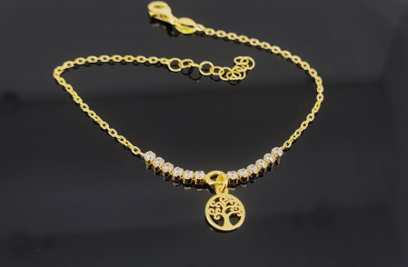 Bijuterii argint 925 - Brățară Argint 925 Placată cu Aur "Tree of Life Sparkle" – Design Tennis cu Cristale
