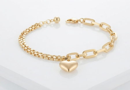 bratari aur 14k - Brățară Asimetrică din Aur Galben 14K cu Inimă Voluminoasă – Design Statement Modern