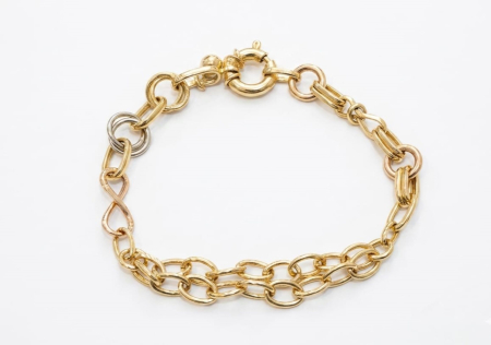 bratari aur 14k - Brățară Asimetrică din Aur Tricolor 14K – Design Texturat cu Zale Mixte