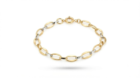bratari aur 14k - Brățară Aur 14K Bicoloră cu Zale Ovale și Dreptunghiulare – 3.68g, 19cm