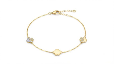 bratari aur 14k - Brățară Aur 14K cu Flori Minimaliste – Design Pavat cu Cristale
