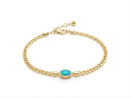 bratari aur 14k - Brățară Aur 14K cu Opal Albastru Central – Design Clasic Grumet