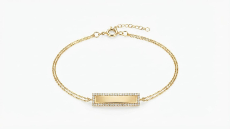 bratari aur 14k - Brățară Aur 14K cu Plăcuță Gravabilă și Ramă din Cristale – 3.22g, 18+3cm