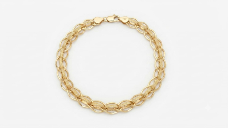 bijuterii aur - Brățară Aur 14K cu Zale Duble și Model Texturat Diamantat