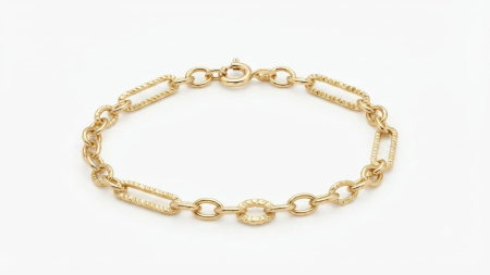bijuterii aur - Brățară Aur 14K cu Zale Mixte – Design Texturat și Lucios