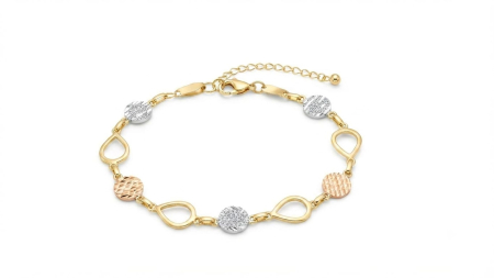 bratari aur 14k - Brățară Aur 14K Tricoloră cu Elemente Diamantate și Forme de Picătură