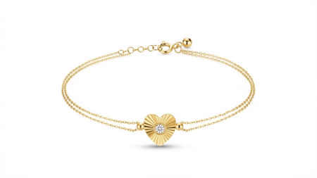 bratari aur 14k - Brățară Aur 585 „Sunray Heart” – Lanț Dublu și Cristal Central