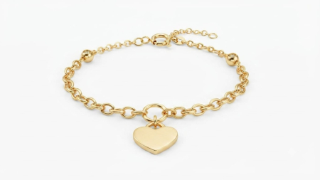 bratari aur 14k - Brățară Aur Galben 14K cu Inimă Plină și Bile cu Zirconiu – 5.35g, 19cm