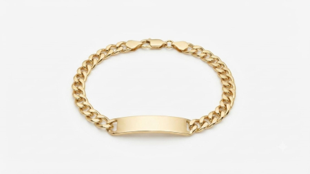 Bijuterii copii - Brățară Aur Galben 14K cu Plăcuță și Zale Grumet Late – 7.14g, 18cm