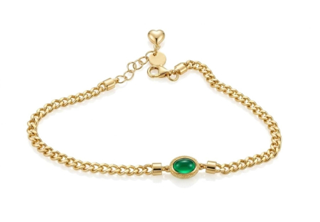 bratari aur 14k - Brățară Aur Galben 14K „Emerald Malachite Charm” cu Închizătoare Carabină