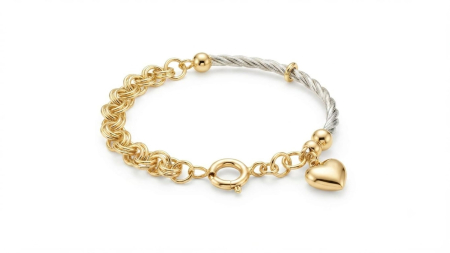 bratari aur 14k - Brățară Bicoloră din Aur 14K cu Design Mixt: Zale Rolo și Cablu Răsucit