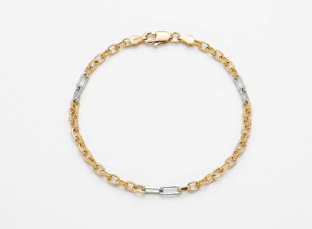 bratari aur 14k - Brățară Bicoloră din Aur 14K – Stil Rolo Texturat cu Zale Alungite din Aur Alb,