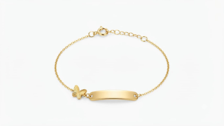 Bijuterii copii - Brățară Copii Aur 14K cu Plăcuță și Fluturaș Diamantat – 1.14g, 12+2cm
