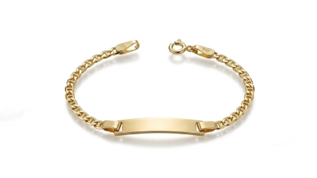 Bijuterii copii - Brățară Copii Aur 14K cu Plăcuță și Lanț Grumet – 1.42g, 13cm