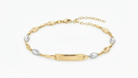 Bijuterii copii - Brățară Copii din Aur Bicolor 14K cu Plăcuță Gravabilă | 12+2 cm, 2.81g