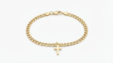 Bijuterii copii - Brățară Copii din Aur Galben 14K Model Cuban Link cu Talisman Cruce | 12 cm, 2.34g