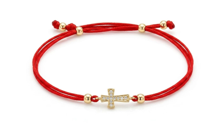 BRATARI SNUR AUR 14K - Brățară cu Șnur Roșu, Cruciuliță din Aur 14K și Cyrconie