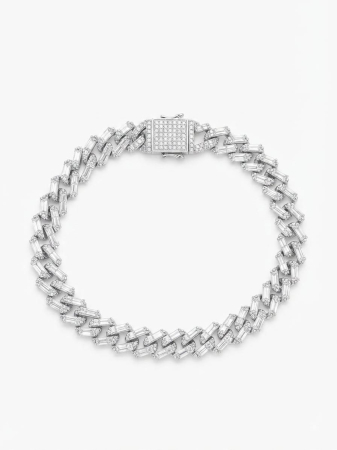 Bratara argint 925 dama - Brățară Cuban din Argint 925 cu Cristale Baguette și Zirconiu Rotund, 18 cm, 13.50g