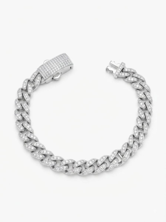 bijuterii barbati - Brățară Cuban din Argint 925 Pavată cu Zirconiu, 20 cm, 13.8g, Stil Iced-Out