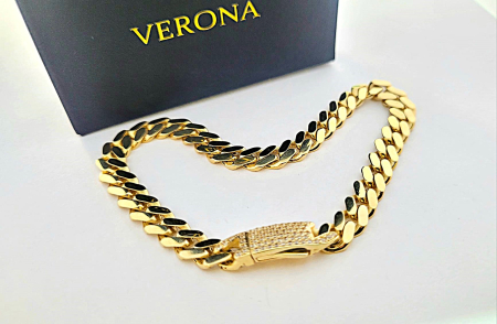 bratari aur 14k - Brățară Cuban Link din Aur Galben 14K cu Închizătoare Casetă în Pave