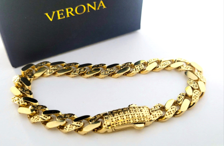 bratari aur 14k - Brățară Cuban Link din Aur Galben 14K cu Zale Diamantate și Închizătoare Casetă