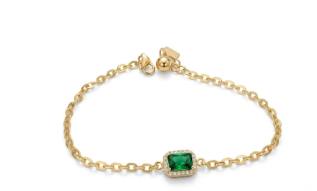 bratari aur 14k - Brățară Damă Aur 14K (585), Element Central Verde Smarald, Închidere Carabinieră