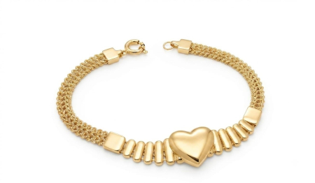 bratari aur 14k - Brățară Damă Aur 14K, Model Împletitură Spic cu Inimă, Închidere Verigă