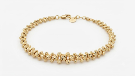 bratari aur 14k - Brățară Damă din Aur Galben 14K cu Sfere Diamantate în Relief | 18+3 cm, 6.69g