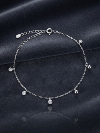 bratara picior - Brățară de Gleznă din Argint 925 cu Cristale Bezel și Biluțe Lucioase – Strălucire și Jucăușenie