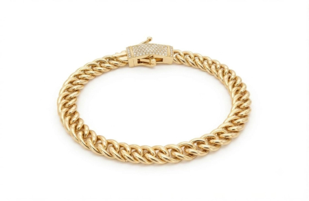 Bijuterii barbati - Brățară de Lux din Aur 14K cu Închidere Casetă Decorată cu Pietre