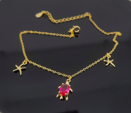 bratara picior - Brățară de Picior din Argint 925 Placat cu Aur "Sea Treasure" – Design Marin cu Cristale