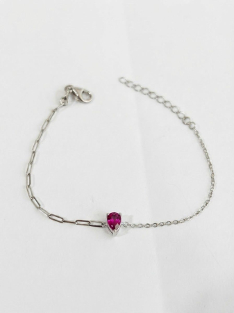 Bratara argint 925 dama - Brățară din Argint 925 Asimetrică cu Zirconiu Roz-Rubin în Formă de Picătură – Eleganță și Contrast Modern