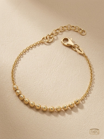 Bratara argint 925 dama - Brățară din Argint 925 „Aurelia” – Model Mărgele Diamantate Texturate, Placată cu Aur