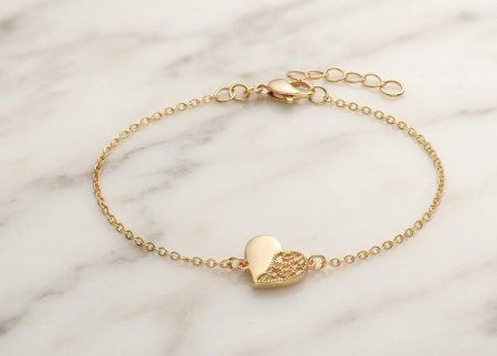 Bratara argint 925 dama - Brățară din Argint 925 Aurit Filigree Half-Heart – Romantică și Rafinată