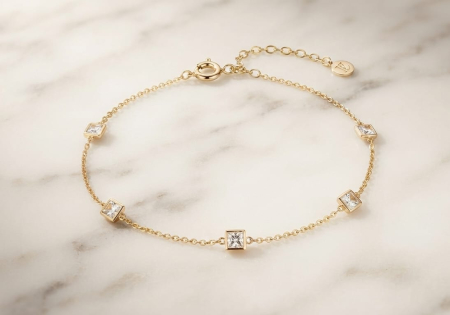 Bratara argint 925 dama - Brățară din Argint 925 Aurit Princess-Cut Bezel Crystals – Rafinament Geometrice și Eleganță
