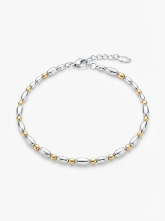 Bijuterii argint 925 - Brățară din Argint 925 Bicolor cu Segmente Oval-Alungite și Biluțe Aurii – Rafinament și Contrast Modern