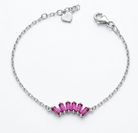 Bratara argint 925 dama - Brățară din Argint 925 cu 5 Cristale Baghete Roz Fucsia în Formă de Arc