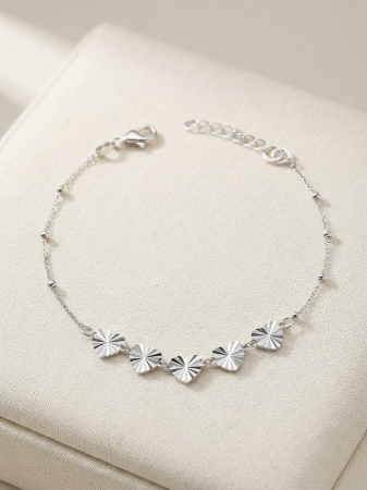 Bratara argint 925 dama - Brățară din Argint 925 cu 5 Inimi Diamantate și Bile (2.15g, 17+3cm)