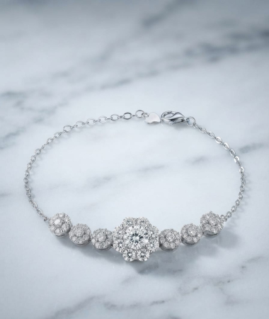 Bratara argint 925 dama - Brățară din Argint 925 cu 7 Medalioane Florale și Cristale Zirconiu, 17+3 cm, 4.8g
