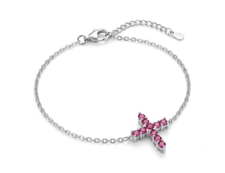 Bratara argint 925 dama - Brățară din Argint 925 cu Cruce și Zirconiu Roz Fuchsia