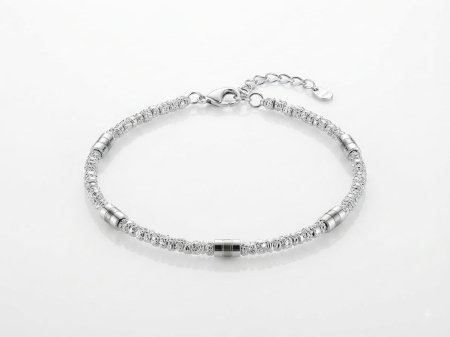 bijuterii barbati - Brățară din Argint 925 cu Mărgele Diamantate și Inele Cilindrice Lucioase, 18+3 cm, 8.75g
