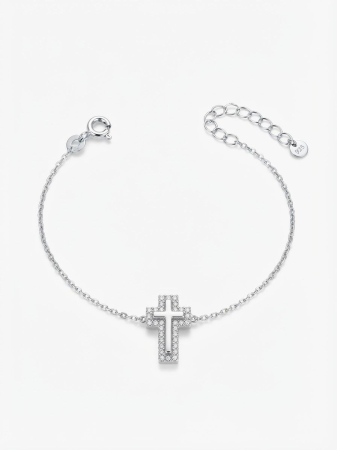 Bratara argint 925 dama - Brățară din Argint 925 cu Pandantiv Cruce Dublă și Zirconiu – Eleganță și Simbolism