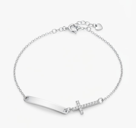 Bratara argint 925 dama - Brățară din Argint 925 cu Plăcuță și Cruce Pavată cu Zirconiu – Colecția Talisman