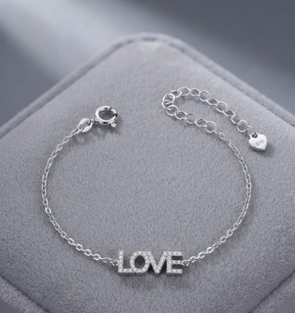 Bratara argint 925 dama - Brățară din Argint 925 cu Scris LOVE Pavat cu Zirconiu, 17+3 cm, 1.80g