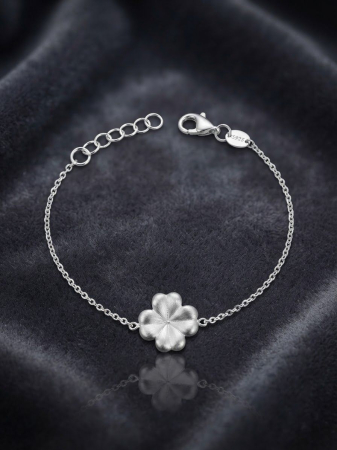 Bratara argint 925 dama - Brățară din Argint 925 cu Trifoi cu Patru Foi Texturat – Eleganță Norocoasă și Design Fin