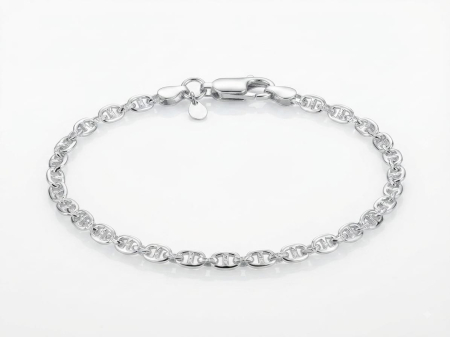 bijuterii barbati - Brățară din Argint 925 cu Zale Ovale tip Marină / Ancoră Diamantată, 19+3 cm, 6.80g