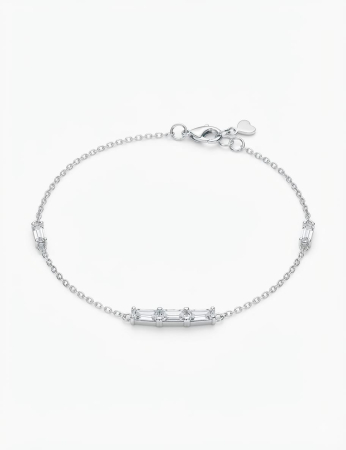 Bratara argint 925 dama - Brățară din Argint 925 cu Zirconii Baghetă în Stil Minimalist, 17+3 cm, 1.76g