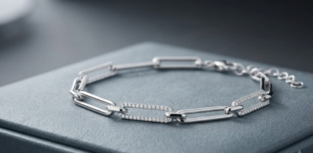 OUTLET - Brățară din Argint 925 „Geometric Link” – Model Paperclip cu Zale Pavate