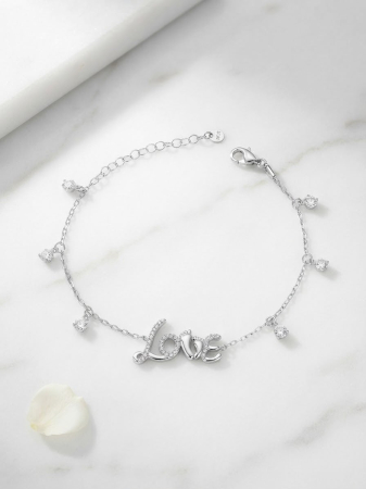 OUTLET - Brățară din Argint 925 „Love Charm” – Element Central cu Cristale și Baloane Mobile, Lungime 17+3 cm, 4gr